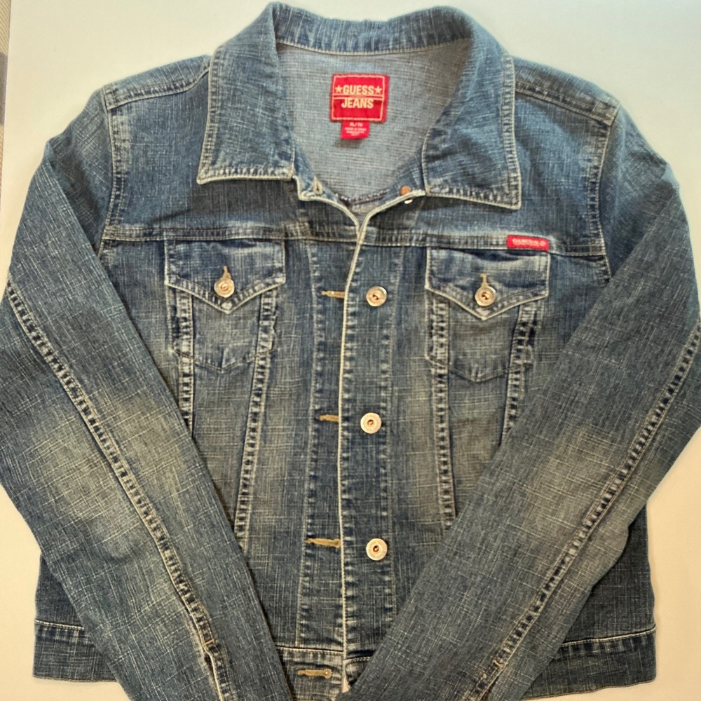 Guess Jeans Womens Blue Denim Trucker Jacket XL Stretch - Picture 16 of 16